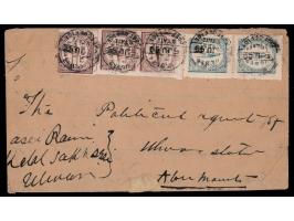 1899 registered cover franked with a pair + single of the 1877  1a chocolate rouletted and a pair of the 1899  ¼a slate-blue 
