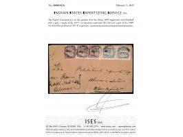 1899 registered cover franked with a pair + single of the 1877  1a chocolate rouletted and a pair of the 1899  ¼a slate-blue 