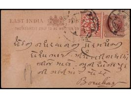 India Queen Victoria ¼a postcard uprated with Bhopal 1895 ¼a red imperforate. This is the earliest known commercially used co