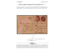 India Queen Victoria ¼a postcard uprated with Bhopal 1895 ¼a red imperforate. This is the earliest known commercially used co