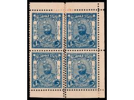 1901   1a blue block of four with error, double vertical perforation in middle. Catalog value as normal stamps £76. 2025 ISES