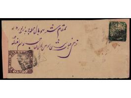 1889-90  1a brown imperf + 1888  ¼a deep green tied to local cover with native cds on reverse. Ex. Dan walker collection. 202