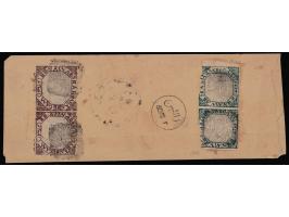 1889-90  1a brown perforated horizontal pair + 2a blue imperforate horizontal pair both tied to cover with two native cds on 