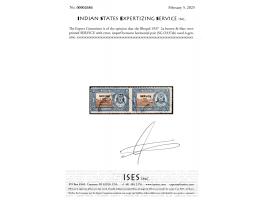 1937  2a brown &amp; blue overprinted SERVICE with error, imperf between horizontal pair. 2025 ISES certificate.
