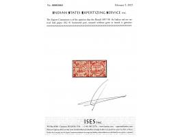 1897-98  8a Indian red on vertical laid paper, horizontal pair. Unused without gum as issued. 2025 ISES certificate.   
To bu
