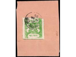 1936  4a yellow-green SG Type 'G' on part cover tied by Dak Raj Bundi dated 20 May 37 cds. Cat. Value for used stamp alone is