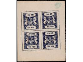 1917  ¼a indigo complete sheet of four with error, Bundi Service in Devanagri printed sideways on reverse. Unused without gum