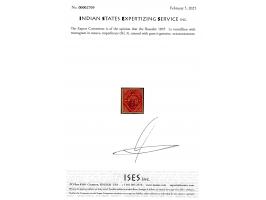 1895  1a vermillion with monogram in mauve, imperforate, with thin. 2025 ISES certificate
To buy this item please send us an 