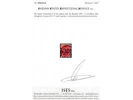 1895  1a vermillion with monogram in mauve. 2025 ISES certificate.
