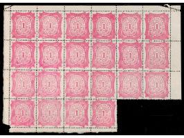 1903  1p pink on thick paper, part sheet of 22 missing two stamps from the bottom right.  Very scarce in sheet format. Unused