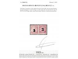 1909  3p rosy-mauve horizontal pair surcharged "2" with SG Type 7 on left stamp and with SG Type 7b on the right stamp. Catal