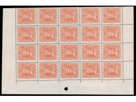 1911  1a brown-orange part sheet of 20 with error, six rows of umbrella watermark resulting in watermark on the top sheet mar