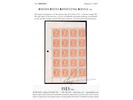 1911  1a brown-orange part sheet of 20 with error, six rows of umbrella watermark resulting in watermark on the top sheet mar