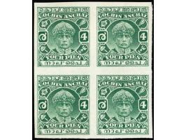 1933  4p green imperforate plate proof with watermark umbrella to each stamp. Unused without gum as issued. 2025 ISES certifi