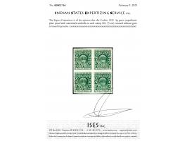 1933  4p green imperforate plate proof with watermark umbrella to each stamp. Unused without gum as issued. 2025 ISES certifi