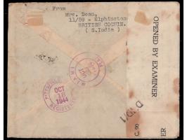 Air mail cover from Cochin to USA franked with India KGVI ½a purple strip of 4 + 1, 2a vermillion, 3a bright violet all tied 
