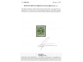 1944  2¼a sage-green overprinted 'ON C G S'. Unissued of Proof status. 2025 ISES certificate
