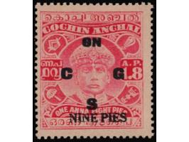 1942-43  1a8p surcharged 'NINE PIES' overprinted 'ON C G S". Toned gum as almost always found. 2025 ISES certificate.
