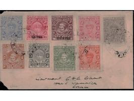 Philatelic cover franked with SG 59, 77, 90a, 91, 97, 101, 102 &amp; 108. Catalog value for stamps alone £130. 2025 ISES cert