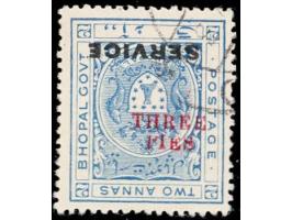 1935-36  2a ultramarine overprinted SERVICE with error, surcharge 'THREE PIES' in red inverted, used. Ex. Dan Walker collecti
