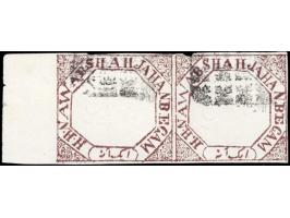 1881  1a brown imperforate, horizontal marginal pair, used. Ex. Dan Walker collection.
