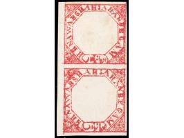 1872  ½a red imperforate vertical pair, bottom stamp with error, 'BFGAM' instead of BEGAM, unused without gum as issued. Ex. 