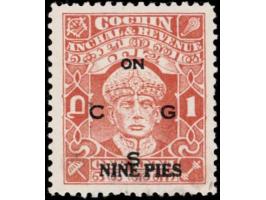 1942-43  1a brown-orange overprinted 'ON C G S' surcharged 'NINE PIES'. Used with faint cancel.
