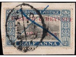 1949  ½a black &amp; blue surcharged 'POSTAGE &amp; REVENUE / ONE ANNA' with error, small 'O' in ONE, used on piece. Ex. Dr. 