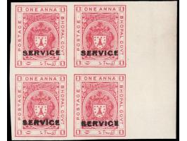 1932 Plate Proof of 1a carmine-red imperforate block of four overprinted 'SERVICE', unused without gum. Ex. Dan Walker collec