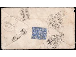 1867  ½a ultramarine printed in watercolor on native paper used on cover from Srinagar to Amritsar with two strikes of boxed 
