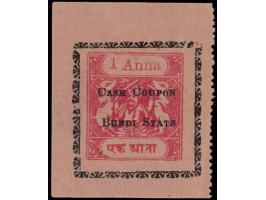 1a red &amp; black overprinted 'CASH COUPON / BUNDI STATE' with serial number 17580 on reverse. Unused without gum as issued.