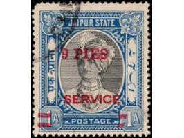 1947  1a black &amp; blue overprinted SERVICE with surcharge '9 PIES' with error, right surcharge bars partly omitted.  
To b