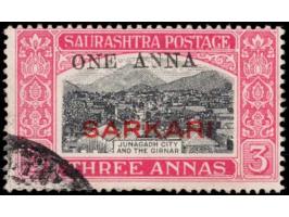 1948  3a black &amp; carmine overprinted SARKARI surcharged 'ONE ANNA' with error, small first 'N' in ANNA. This error occurs