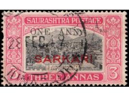 1948  3a black &amp; carmine overprinted SARKARI surcharged 'ONE ANNA' with error, first 'N' in ANNA inverted. This error occ