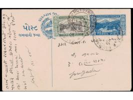 3p blue postal stationery postcard uprated with 1929  3p black &amp; blackish green to make up for the increase in postcard r