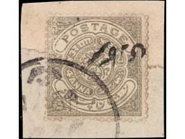 1911-15  4a olive-green with error, Sarkari overprint inverted. Used on piece.

