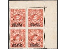 1a3p on 1a brown-orange corner marginal block of four overprinted 'ON C G S'.
