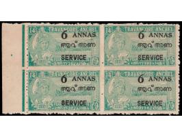 1949-51  6a on 14ch overprinted SERVICE marginal block of four with error, imperf between vertical pair x 2. Unused without g