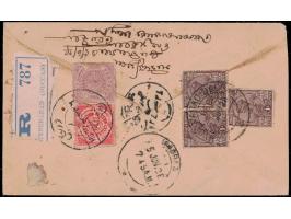 Registered combination cover from Hyderabad to Madras with Hyderabad Deccan registration label franked with Hyderabad 1908  2