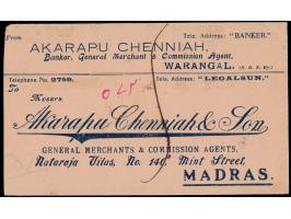 Registered combination cover from Hyderabad to Madras with Hyderabad Deccan registration label franked with Hyderabad 1908  2