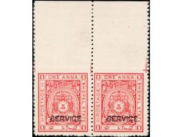 1936  1a scarlet overprinted SERVICE, horizontal top marginal pair with error, imperf between stamp and margin. Hinge on marg