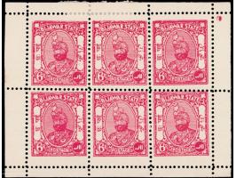 1935  6p carmine complete sheet of 6, two stamps hinged, four stamps mint never hinged. Catalog value as singles £96.
