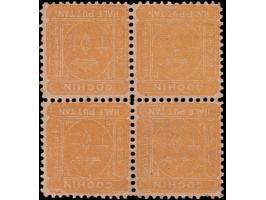 1892  ½pu buff without watermark block of four. Toned &amp; stains.
