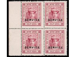 1905  ½a lake overprinted SERVICE,  left corner marginal block of four. 
