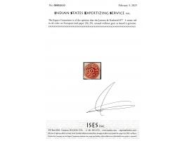 1877  4 annas red in oil color on European laid paper, unused without gum as issued. 2025 ISES certificate.
To buy this item 