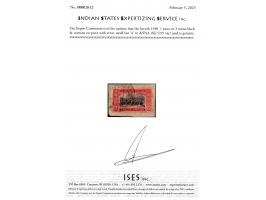 1948  1 anna on 3 annas black &amp; carmine on piece with error, small last 'A' in ANNA. This error occurs only once in a she