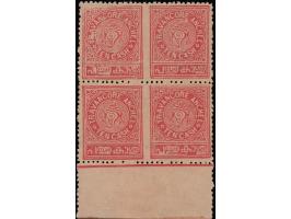 1924  10c pink marginal block of 4 with error imperf between horizontal pair x 2. Gum toned as usually found. 2025 ISES certi