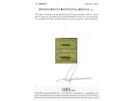 1949-51  vertical pair of ½ anna surcharge on 1ch yellow-green overprinted SERVICE  with error, top stamp without surcharge. 