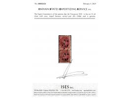 1932  1c 8ca on 1¼ ch claret vertical pair with error, imperf between vertical pair. 2025 ISES certificate.
