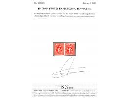 1940  ¼a red-orange horizontal imperf pair. This is from the unique discovery sheet of 80. Not listed in SG. 2025 ISES certif